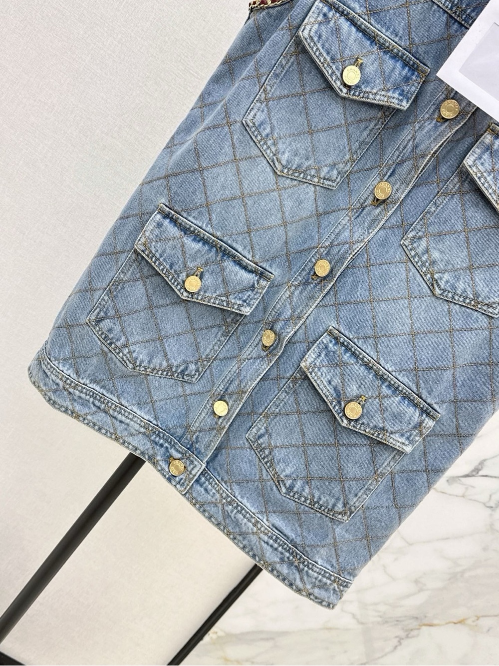 CHANEL Quilted Light Blue Denim Sleeveless Vest with Gold-Tone Buttons - Picture 6 of 9
